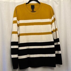 H&M Yellow and White Crewneck Sweater with Bold Stripes